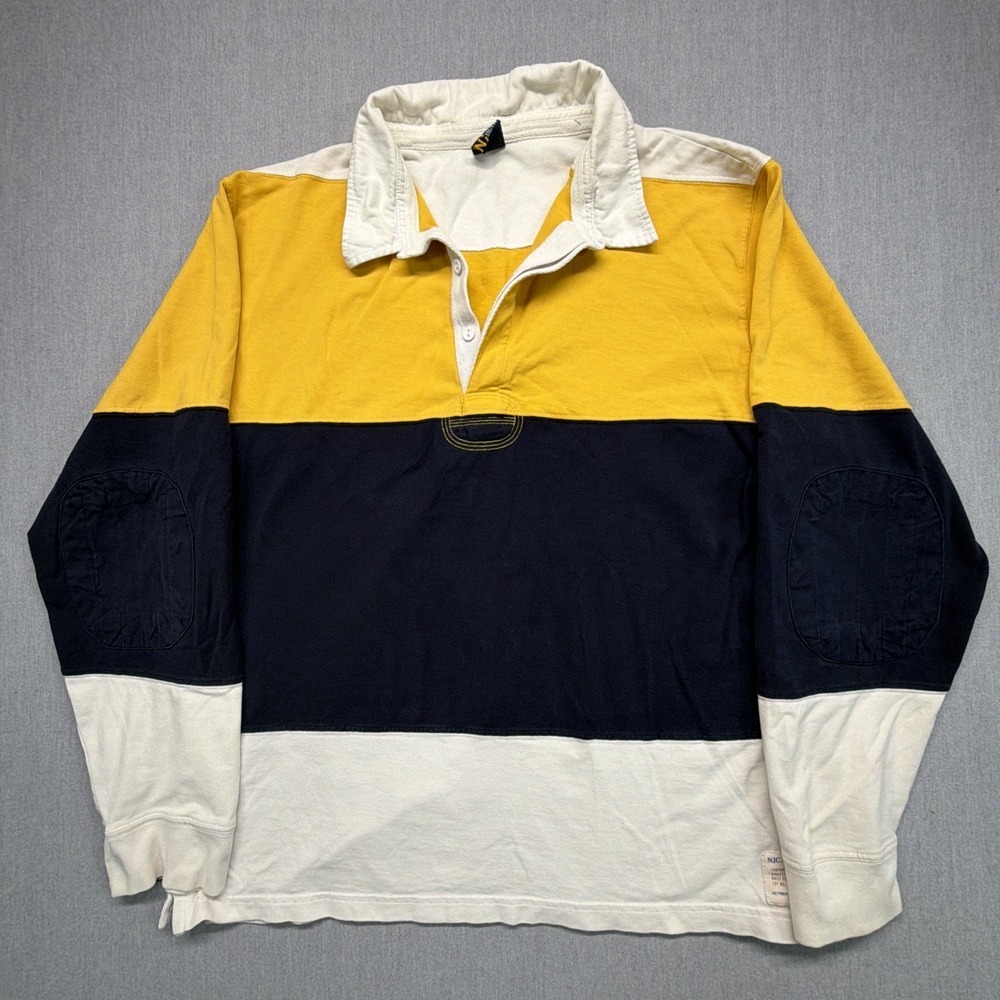 Nautica Rugby Striped Shirt Men's XXL White Yellow Long Sleeve